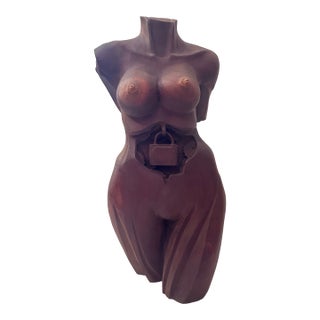 1970s Hand-Carved Wooden Female Sculpture For Sale