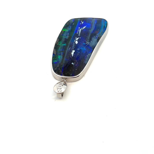 Purple Platinum Large Boulder Opal & Diamond Heavy Pendant For Sale - Image 8 of 9