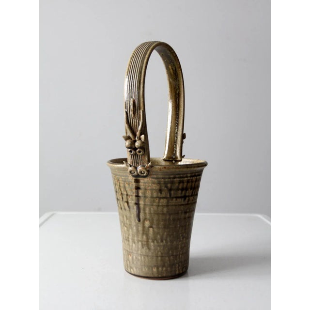 1970s Vintage Frank Polizzi Pottery Basket Vase For Sale - Image 5 of 13
