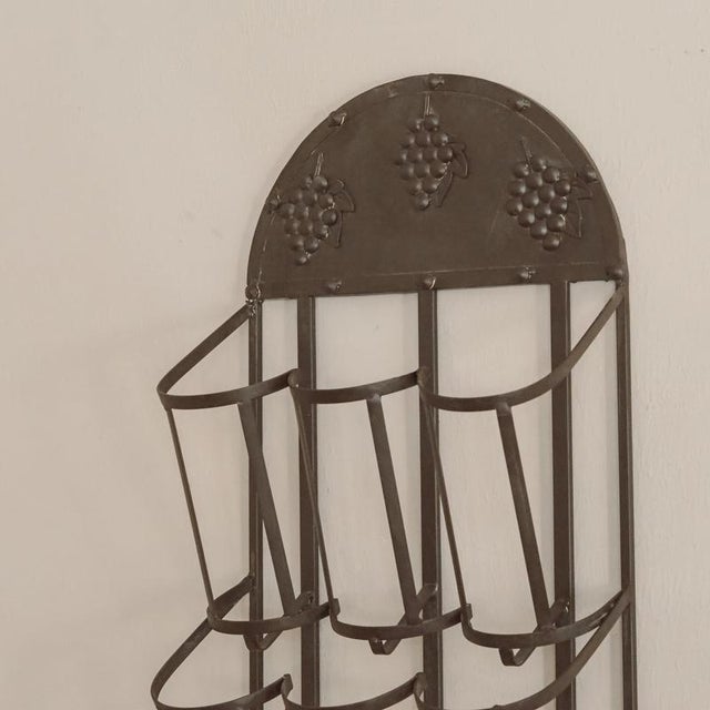 Brown Wall-Mounted Metal Wine Rack with Grape Relief For Sale - Image 8 of 13