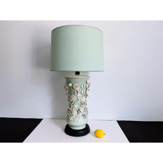 Wood Italian Applied Floral Lamp & Shade For Sale - Image 7 of 12