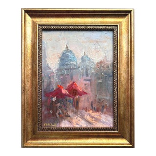 Framed Original Oil Painting "Parisian Cafe Near Sacré-Cœur" by v. Serova For Sale