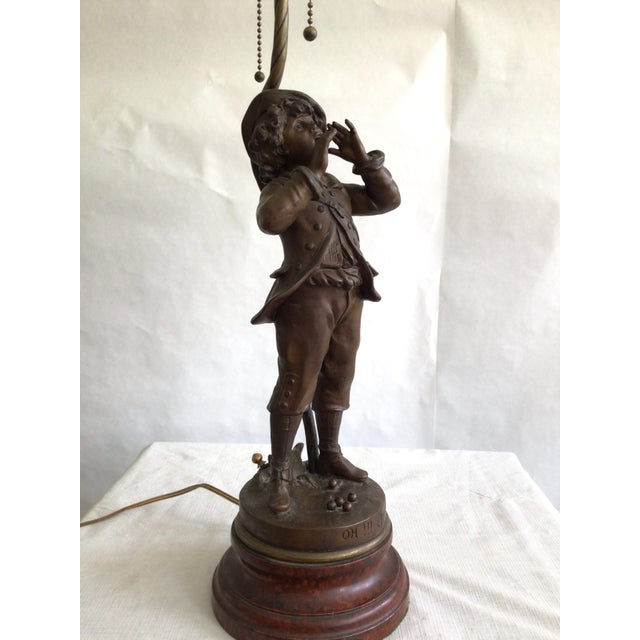 1950s Metal Sculpture Table Lamp Of A Boy Bellowing For Sale In New York - Image 6 of 12