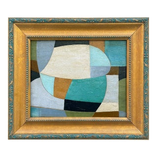 Contemporary Abstract Color-Block Oil Painting in Vintage Frame For Sale