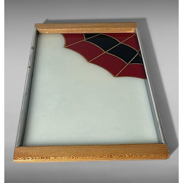 Wood Art Deco French Opaline Glass Tray With Reverse-Painted Decoration For Sale - Image 7 of 17