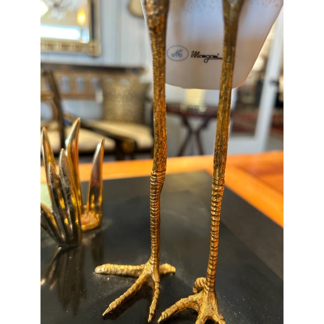 1980s Giulia Mangani for Ogetti Porcelain & Gilded Brass Herons on Black Platform For Sale - Image 5 of 12