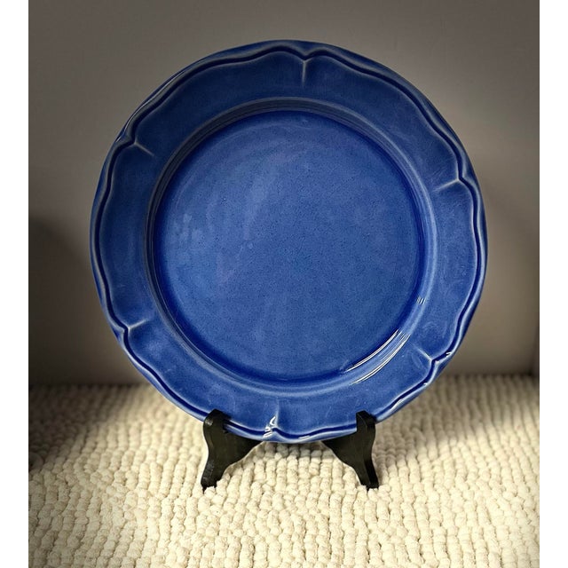 Set of 2 Varages France 11” Luberon Cobalt Blue Faience Dinner Plates – Provençal French Country For Sale - Image 4 of 11