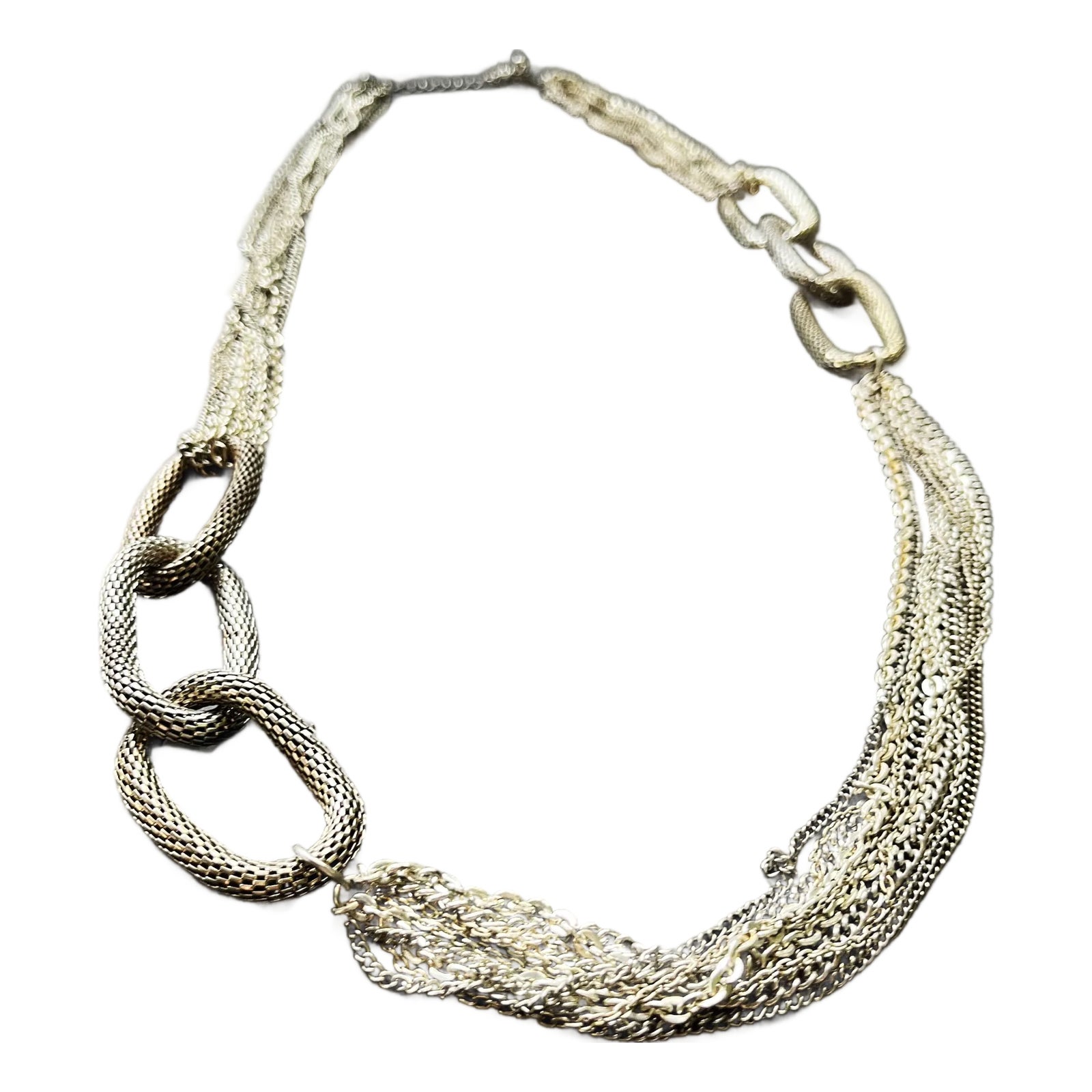 Vintage 1990s Chico Silver Strand and Chain Link Necklace | Chairish