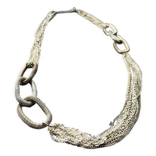 Vintage 1990s Chico Silver Strand and Chain Link Necklace For Sale