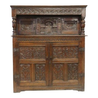 17th Century English Carved Oak Court Cupboard Sideboard For Sale