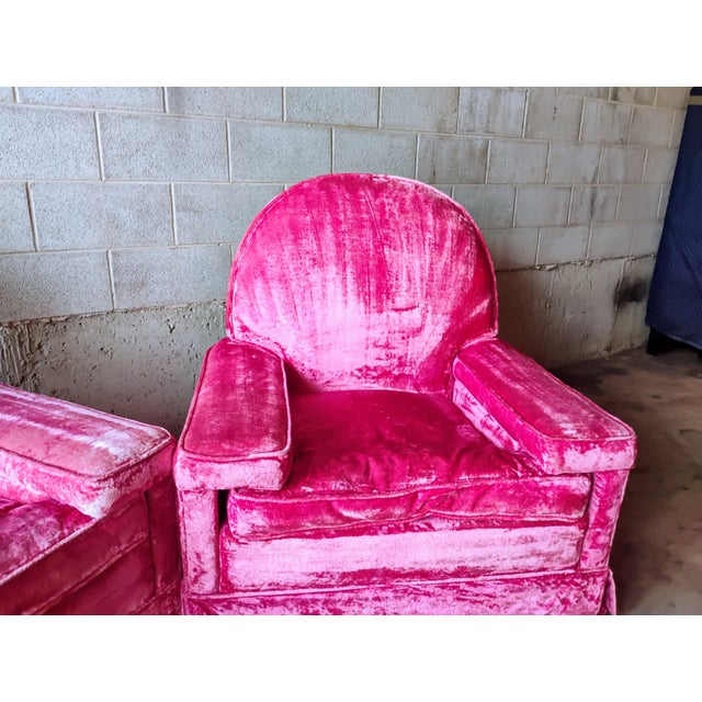 1940s 1940s Art Deco Pink Crushed Velvet Arm Chairs - Set of 2 For Sale - Image 5 of 6