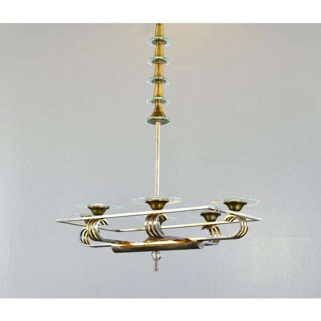 Metal Art Deco Chandelier, 1930s For Sale - Image 7 of 18