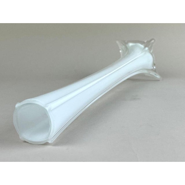 20th Century White and Clear Murano Glass Long Neck Vase, Italy, 1960s For Sale - Image 12 of 14