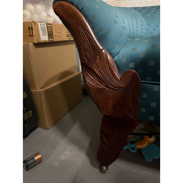 Late 19th Century Victorian Carved Walnut Loveseat With Brass Castors | Circa 1860s–1890s For Sale - Image 5 of 8