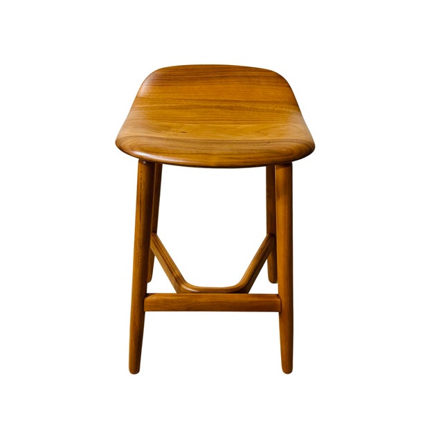 Geiger Attributed Crosshatch Counter Stool by Eoos for MillerKnoll | Solid Walnut Sculptural Wood Bar Stool For Sale - Image 9 of 13
