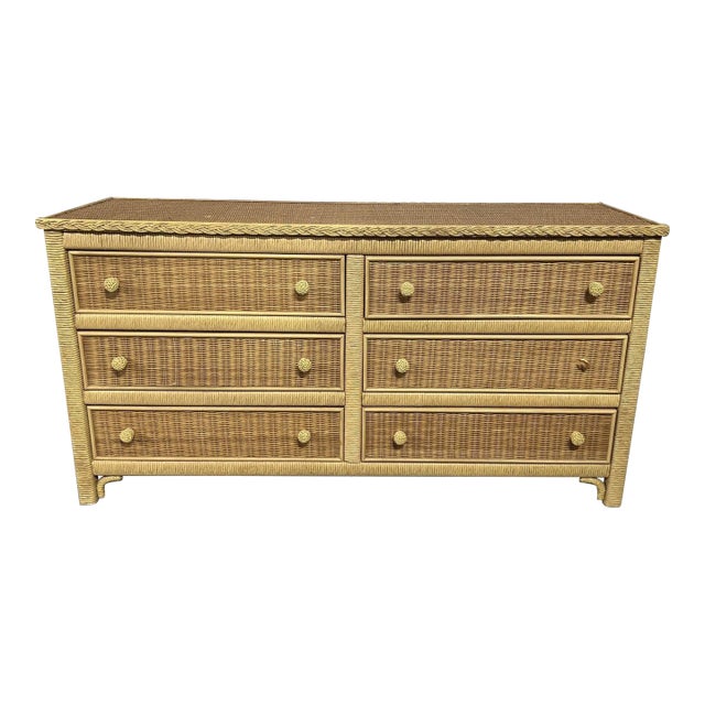 Vintage Henry Link 6-Drawer Wicker Dresser For Sale