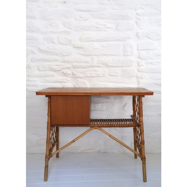 Vintage Desk and Chair in Wicker by Louis Sognot, 1950s, Set of 2 For Sale - Image 6 of 15
