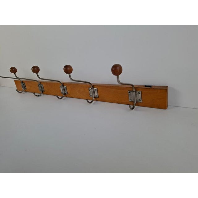 Mid-Century Wooden and Metal Wall Coat Rack, Czechoslovakia, 1960s For Sale - Image 12 of 15