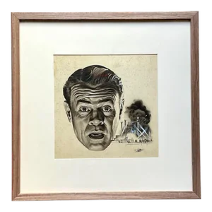 Vintage MCM Sci-Fi Signed Original Ink Sketch of Man‚Äôs Face