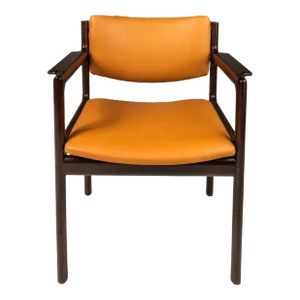Danish Modern Arm Chair in Solid Mahogany & Caramel Leather by Danish Overseas Imports, C. 1960s