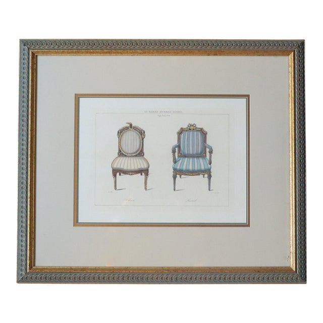 Vintage Framed French Louis XVI Chair Print, Le Garde-Meuble Style For Sale