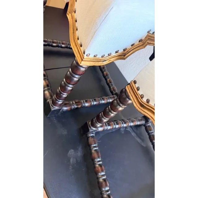 Wood A Pair of Antique White Foot Stools With Gold Accent For Sale - Image 7 of 15