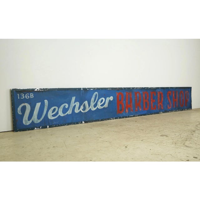 Rustic Newly Made Reclaimed Weschler Barber Shop Aluminum Movie Prop Sign For Sale - Image 3 of 8