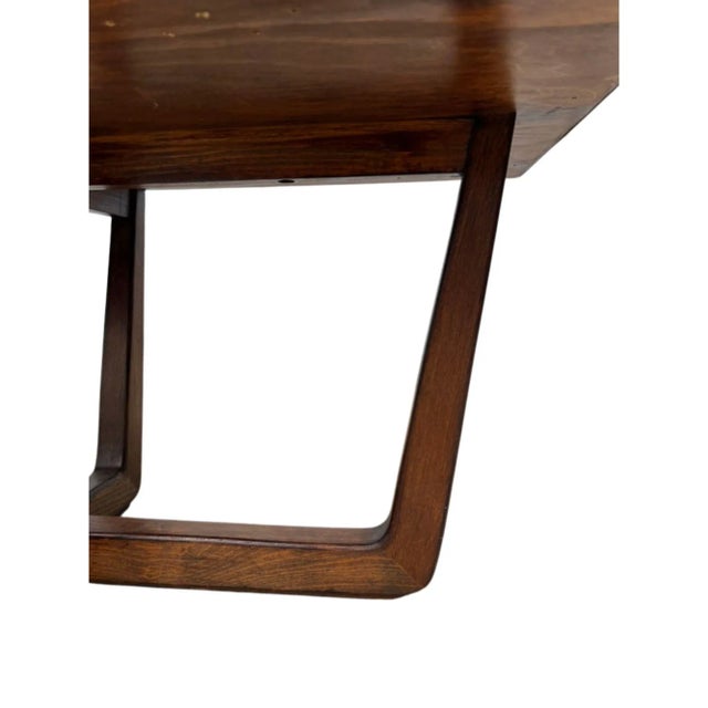 1970s 1970s Coffee Table With Brass-Rimmed Raffia Top and Walnut Base For Sale - Image 5 of 11