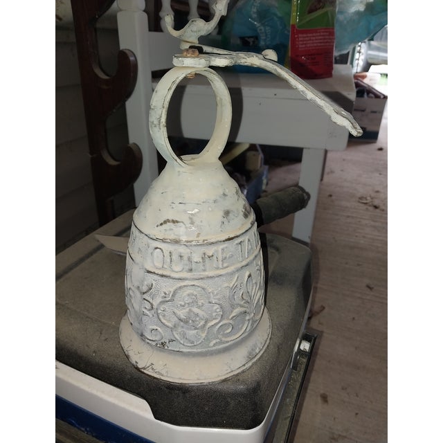 his item is a vintage heavy cast brass monastery bell, often referred to as a Gothic or shopkeeper's bell. Inscription:...