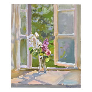 Valery Bayda, By the Window, 2025, Oil on Canvas & Cardboard For Sale