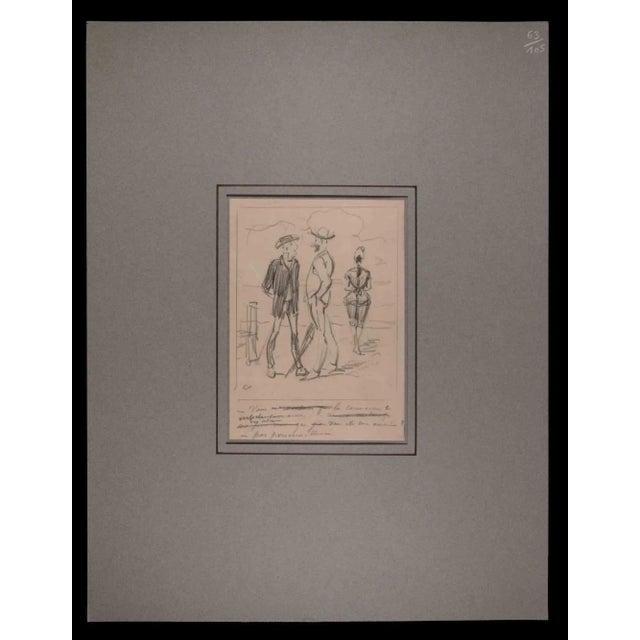 The Swimmers on the Beach is an original drawing in pencil realized by Alfred Grévin in the Late-19 Century. Hand signed...