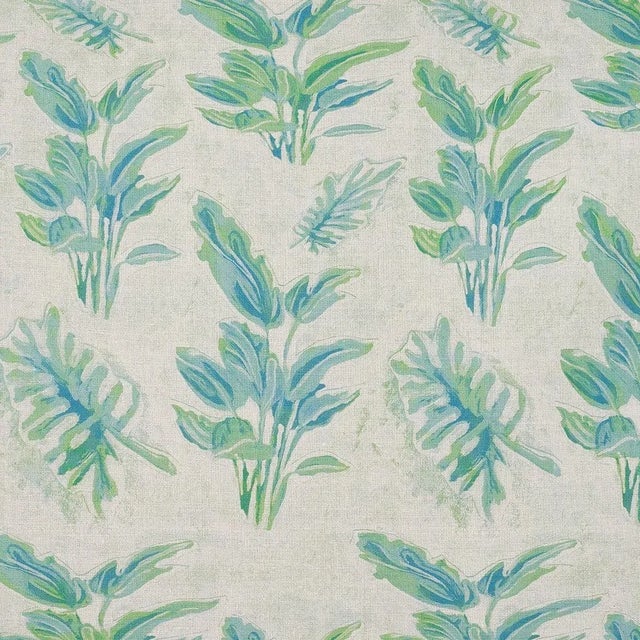 Contemporary Jewels Fern Verdigris Print on Natural Linen Fabric For Sale - Image 3 of 3