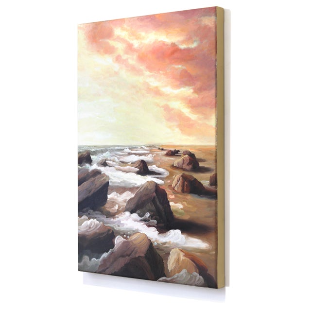 Abstract Beachwalk - Original Atmospheric Sunset Coastal Seascape Oil Painting For Sale - Image 3 of 9
