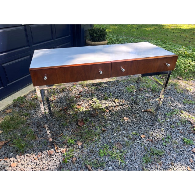 An American of Martinsville mid-century Desk, number 2265-306, circa 1970's, the case with a white laminate top over two...