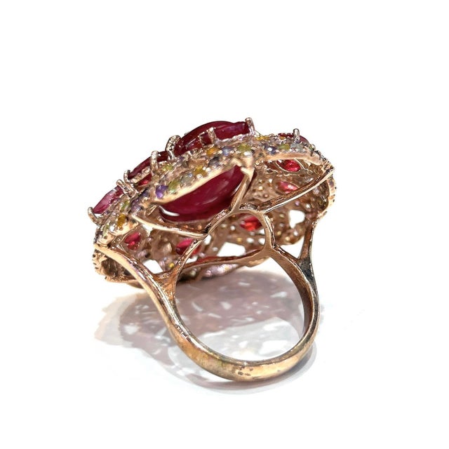 Bochic “Capri” Vintage Ruby, Amethyst & Multi Sapphire Ring - 18K Gold & Silver For Sale - Image 13 of 18