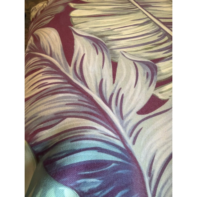 Late 20th Century Tropical Palm Leaf Feather-Down Pillow in Berry, Lilac & Sage 18” X 18” For Sale - Image 5 of 8