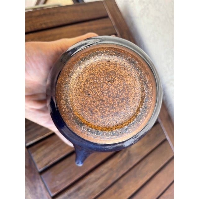 Blue Vintage Blue Glazed Ceramic Stoneware Top Handle Teapot For Sale - Image 8 of 8