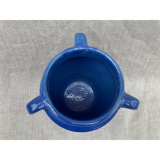 Blue Vintage Blue Three Handle Pottery Jar Vase For Sale - Image 8 of 16