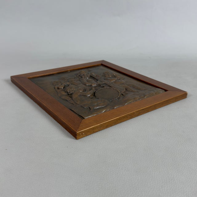 High Relief Bronze Panel with Cherub Musicians in Wooden Frame, 20th Century For Sale - Image 3 of 11