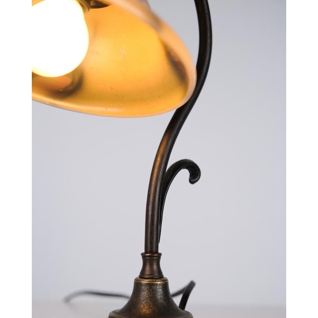 Vintage Desk Lamp in Wrought Iron with Yellow Frosted Glass Shade, 1930s For Sale - Image 10 of 11