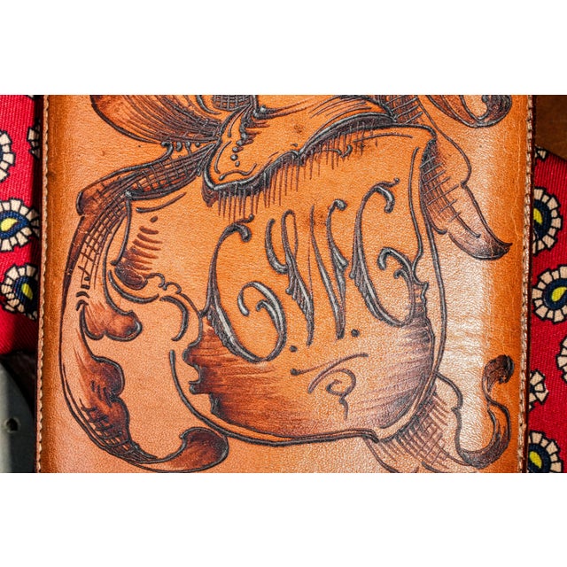 1900 - 1909 Fantastic Hand Tooled Antique Leather Cigar Case Knight Helmet Shield & Monogram Atlantic City New Jerse For Sale - Image 5 of 11