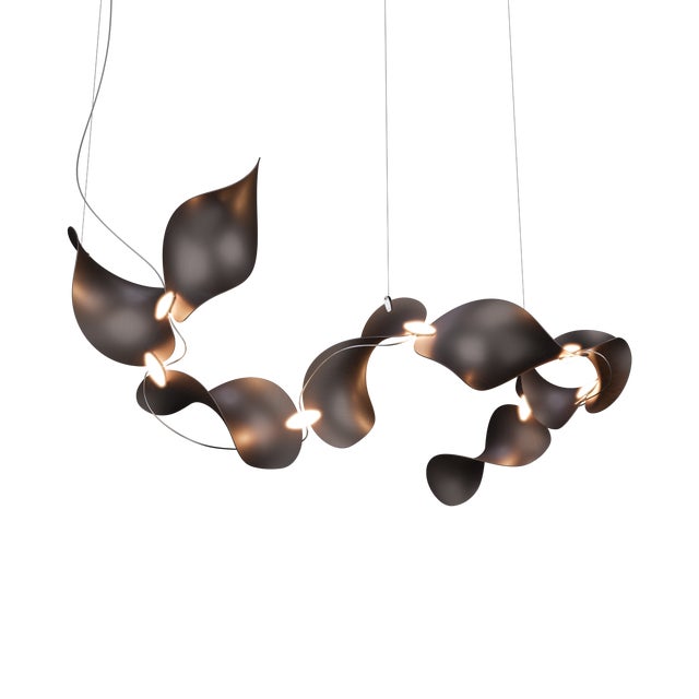 Brown Dune 8 Curve Chandelier with Shades in Dark Bronze Metallic Tone by Daniel Becker for Moss Objects For Sale - Image 8 of 8