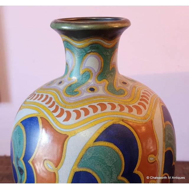 Rare Monumental Antique Art-Nouveau Dutch Holland Large Gouda Pottery Vase #711 C1918 For Sale - Image 13 of 14