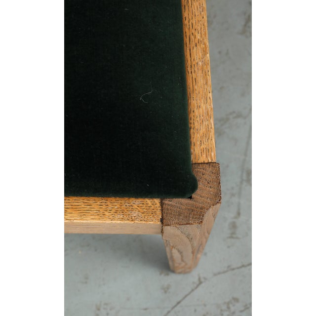 Set of Eight French Oak Dining Chairs in Forest Green Cotton Velvet, C. 1945 For Sale - Image 15 of 18
