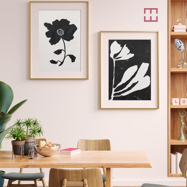 David Hicks Ink + Petals 1 — Contemporary Black + White Floral Abstract — Fine Art by Mary Elizabeth Marvin For Sale - Image 4 of 6