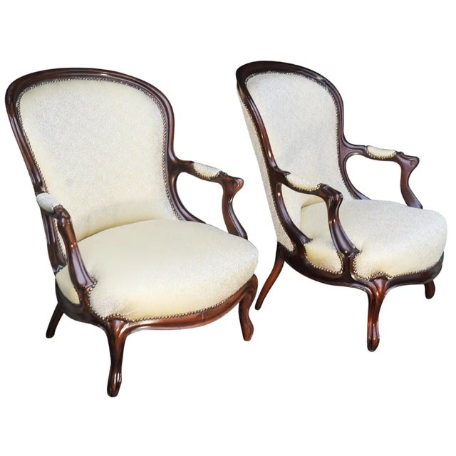Set of Victorian Mahogany Framed Open Armchairs For Sale - Image 4 of 7