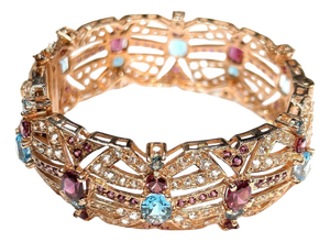 Bochic "Capri" Vintage Garnet & Multi Gem & Sapphire Bangle Set 18K & Silver