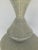Stylish Arteriors Modern Gray Ice Reactive Glaze Dottie Table Lamp, white fabric shade, brass hardware, wood ball finial,...