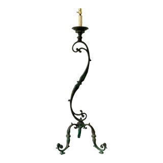 Vintage Boho Verdigris Bronze Scroll Floor Lamp For Sale