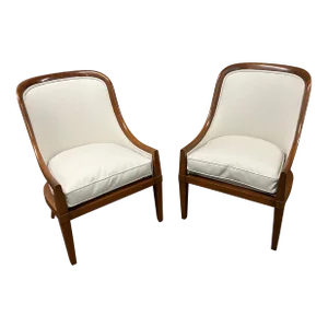Pair of 1940s Spoon Back Lounge Chairs With Walnut Frames